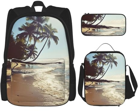 OXKGHHO Hawaii Beach - Mochila de trabajo con estampado de playa con lonchera aislada, correas ajustables, para gimnasio y uso diario, Negro -, Talla única