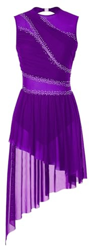 Miutii Damen Eiskunstlauf Kleid Ärmellos Glitzer Ballettkleid mit Asymmetrisch Rock Lyrisch Tanzkleid Modern Contemporary Tanzkleidung