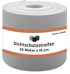 home Trends Hart Sichtschutzstreifen für Doppelstabmatten 900 g/m² ohne Montageclips PP Zaunfoile Zaunblende Windschutz Balkon Garten Zaunsichtschutz (hart PP - Grau, 26m x 19cm)