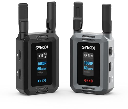 SYNCO XVision Sistema di Trasmissione Video Wireless 1080P60 (1TX+1RX) | Solo 2 W di consumo con 40 ms di latenza, portata fino a 200 m, Dual HD Ports e alimentazione NP-F/USB-C