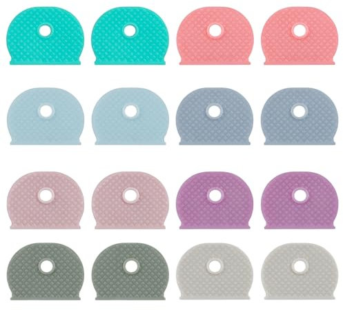 Uniclife Tapas de cubiertas de llave de 16 piezas, identificadores de llave de 1, protectores de cabeza de llave para llaves estándar (no adecuados para llaves de forma extraña), 8 colores