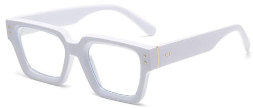 DENUVI Nieten Brillengestell Computerbrille,Weiß