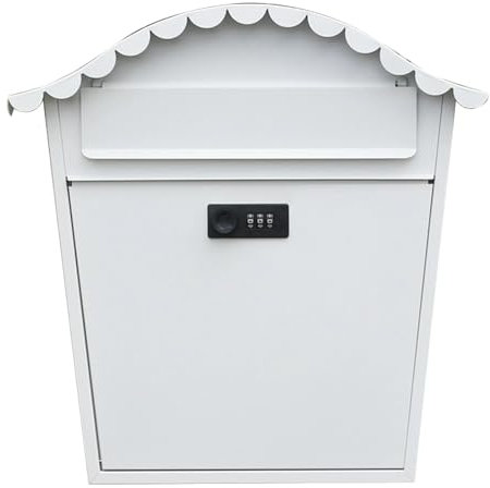 NSTVVEE Briefkasten zur Wandmontage, Wandbriefkästen mit Zahlenschloss, wetterfeste Zustellbriefkästen, verzinkte Stahl-Rostschutzbeschichtung, für außen und innen (weiß)