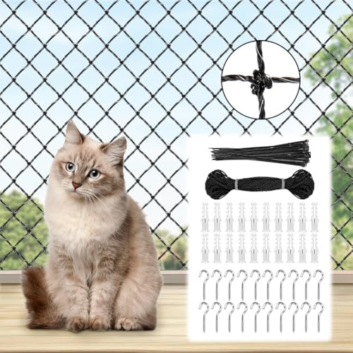 URAQT Rete per Gatti, 4x3m Rete Gatti Balcone con Filo Rinforzato, Retes Anti Uccelli, Retes Protezione Balcone e Finestra per Gattis, con Corda di Montaggio da 20 m e Accessori, per Balconi,Finestre
