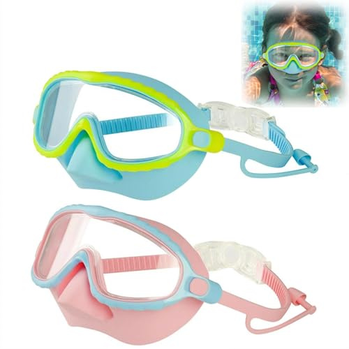 Lot de 2 masques de plongée pour enfants, masque de natation panoramique à 180°, lunettes de natation anti-buée, lunettes de natation avec cache-nez pour enfants