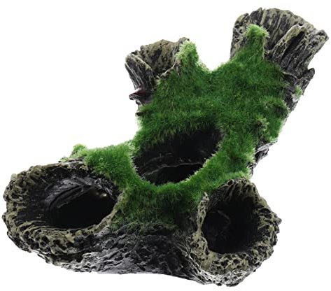 Abaodam Décoration Aquarium Racine Artificielle Résine Mousse Verte Habitat Poissons Sécurisé pour Eau Douce et Abri Pratique pour Nettoyage Facile