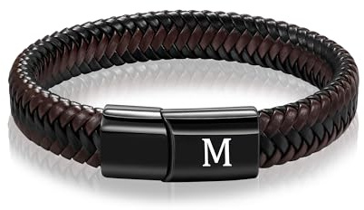 HAYOUWAY Armband Herren mit Buchstaben Armbänder für Herren Lederarmband | Personalisierte Geschenke für Männer Armband mit Gravur A-Z Jahrestag Geburtstagsgeschenk für Männer Ihn Freund Papa Sohn
