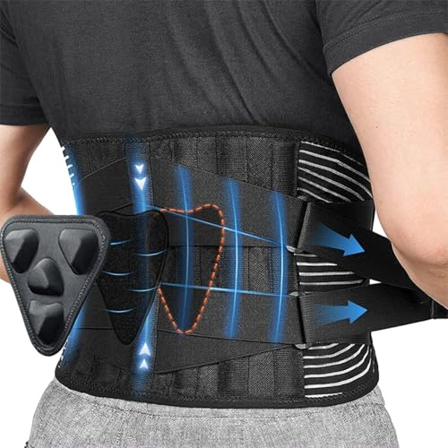 HouYa-Tec Rückenbandage zur LWS-Entlastung, Stützgürtel mit 6 Stützstreben für Damen & Herren, Verstellbare Rückenstütze für Arbeit, Sport & Alltag, Atmungsaktiv & Diskret, Schwarz (Schwarz, XL)