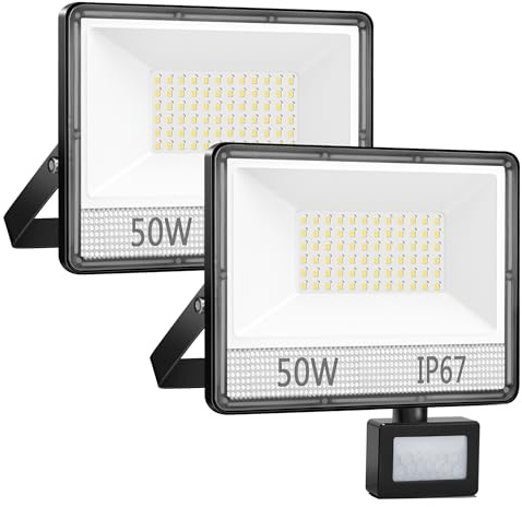 ANNIFUNLY Projecteur LED Extérieur avec Détecteur 50W - 5000LM Brillante Spot Exterieur 6500K Blanc Froid, IP67 Etanche Lampe de Sécurité pour Jardin Garage Patio Terrasse (2)