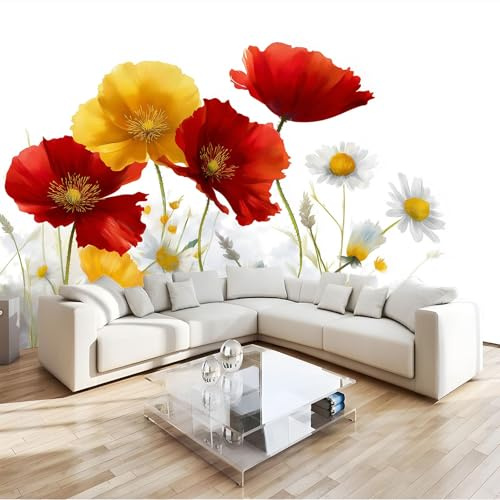 Generico Fotomurale Fotomurali 150 x 105 cm Fiori Acquerello Papaveri Carta da parati Decorazione da Muro Poster Marrone per Camere da Letto, dei Bambini Carta da Parati