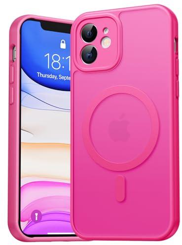 EASDNB für iPhone 11 Hülle für Magsafe mit Kameraschutz, Magnetisch Handyhülle für iPhone 11 Stoßfeste Kratzfeste Durchscheinende Matt Rückseite Schutzhülle für iPhone 11 Case, Magenta