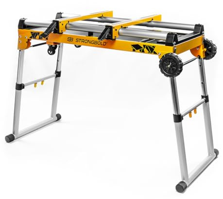 STRONGBOLD 2-in-1 Arbeitstisch & Gehrungssägenständer B910/B920 – Klappbar, höhenverstellbar, stabile Stahl-/Aluminiumkonstruktion, kompakte Mobile Werkbank für Profis & Heimwerker