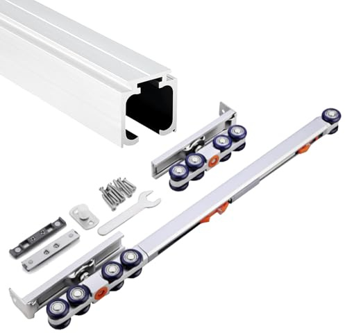 Kit di guide per porte scorrevoli con chiusura ammortizzata, 4,2 m, per porte tascabili e ruote, per armadi e armadi, accessori in argento di alta qualità per appartamenti e cabine
