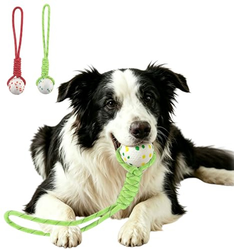Anlitent Indestructible Chew Foam Dog Ball with Rope - Heavy Duty ETPU Tennis Balls with Holes Dog Toys for Aggressive Chewers, Extra Strong Floating Dog Toy for Tug of War, Fetch (Green, Large)