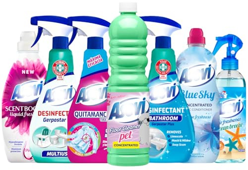 7 Piece Household Cleaning Bundle Set Floor Cleaner Pet 1L, Air Freshener Ocean Breeze, Bathroom Disinfectant, Fabric Softener, Scent Booster, Stain Remover & Multi Surface Spray Complete Home Kit