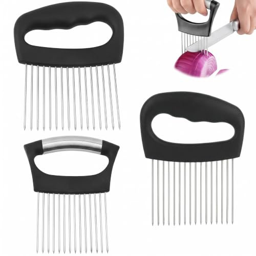 3 Pcs Onion Holder Slicing, Professional Food Slicer Cutting Tool | Stainless Steel, Kitchen Cutting Tool Kit for Onion Potato Tomato Lemon Avocado Meat Vegetable Holder