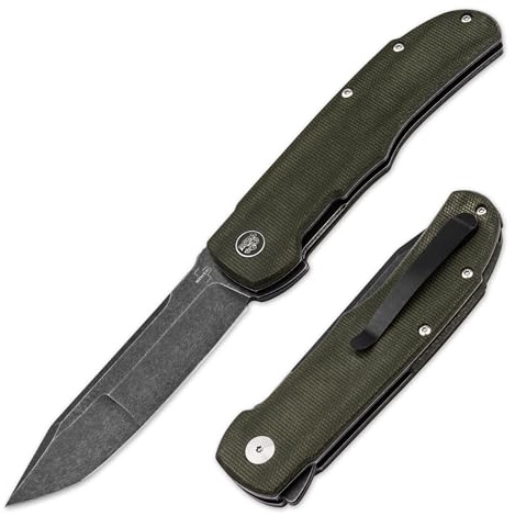 BÖKER PLUS Tac-Master - Extra großes Taschenmesser taktisch - Klappmesser mit 9,9 cm langer Klinge schwarz - Flipper Einhandmesser XXL mit Linerlock - Tactical Knife mit Micarta Griff grün & Etui