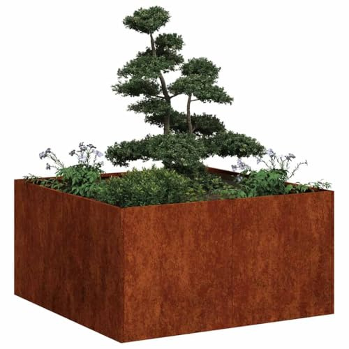 KKHOMEI Orto Rialzato da Esterno, Fioriera da Balcone, Aiuola Rialzata in Acciaio Galvanizzato con Fondo Aperto, per Fiori e Verdure, Piante, Ortaggi Arbusti, Acciaio corten 80 x 80 x 40 cm