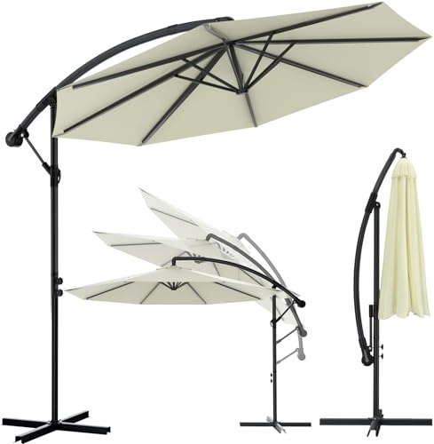Huracan Parasol déporté Rectangulaire Ø300cm, parasol de jardin Exterieur pivotant à 360° et inclinable, imperméable avec manivelle, Protection UV en aluminium pour jardin, piscine, terrasse, beige