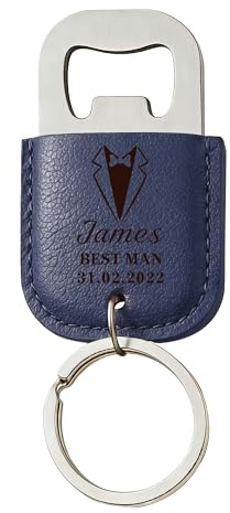 EDSG Personalised Bottle Opener Keyring, Engraved Leather Bottle Openers Wedding Gifts for Groomsmen, Best Man, Personalised Gifts for Men, Dad, Boyfriend, Birthday, Christmas (Dark Blue, Design 1)