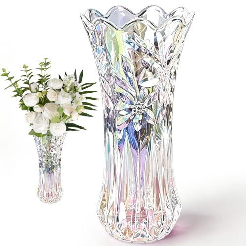 YNNHUDEEP Vaso per fiori da 24 cm, in vetro spesso con 2,4 PFD, stabile vaso in vetro trasparente come regalo per la mamma per il compleanno, elegante decorazione da tavolo per matrimoni o soggiorno