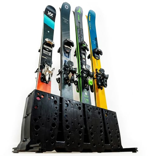 StoreYourBoard Skidförvaringshylla tallrikslåda: fristående rullhållare för garage eller hem, skidförvaring för 4 par skidor, slitstark, skidförvaring.