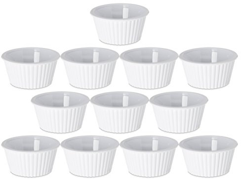 Set of 12 Plastic White Fluted Round Stackable 4 oz Ramekins - Perfect for Any Kitchen for Prepping Food or Serving Dishes! - Black Duck Brand!