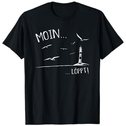 Skizzenmonster Maritime Meer Shirts - Damen & Herren T-Shirt - Nordsee & Ostsee Möwen & Leuchtturm Skizze - Schwarz, S - Kurzarm, Unisex, Klassische Passform, Alle Jahreszeiten