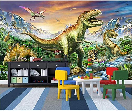 Papier Peint Panoramique 3D Tapisserie Intissé Murales poster geant photo Décoration Murale Effet Trompe Loeil 200x140cm Jurassique Dragon Tyrannosaurus Forêt