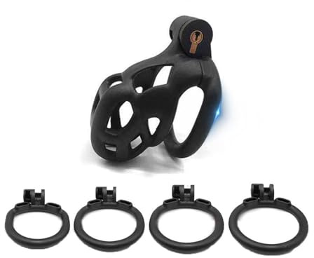ChicLSQ Belüftung Peniskäfig Keuschheitsgürtel Set mit 4 Cockringe Klein Keuschheit Keuschheitskäfig Mann Bondage Extrem für Männer Keuschheit Penis Käfig Schwarz (S)