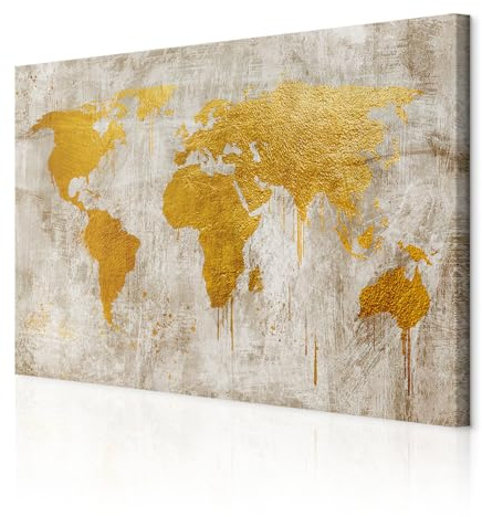 decomonkey Bilder Weltkarte 90x60 cm 1 Teilig Leinwandbilder Bild auf Leinwand Vlies Wandbild Kunstdruck Wanddeko Wand Wohnzimmer Wanddekoration Deko Abstrakt Karte Landkarte Kontinente