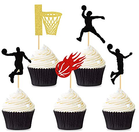 Unimall Pack of 30 Play Basketball Cupcake Toppers, Sports Food/Appetizer Picks For Basketball Party Favor Mini Birthday Cake Decorations