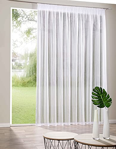 deco home | Gardinen Store Gardine Flora mit Streifen in transparent weiß Vorhang Voile durchsichtig in verschiedenen Größen (245, 450)
