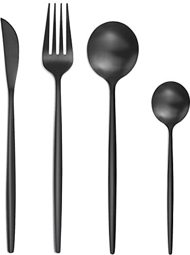 Bestdin set posate 6 persone, 24 pezzi set di posate, posate acciaio inox con coltelli, forchette, cucchiai, lavabili in lavastoviglie, colore nero opaco