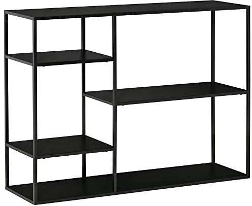 HOMCOM Standregal Bücherregal mit 5 offenen Fächern, Aufbewahrungsregal mit Metallrahmen, Würfelregal für Küche, Wohnzimmer, Schwarz, 120 x 35 x 87,5 cm