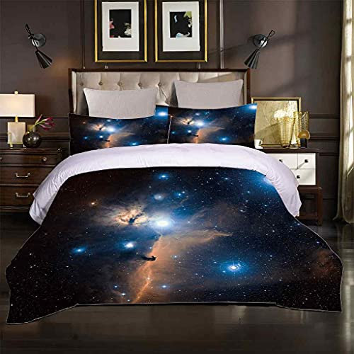 SNDTXE Kinder Bettwäsche 3 Teilig Mikrofaser 135x200cm 3D Drucken Weltraum Blauer Planet Bettbezug Set1 Teilig Weiche Flauschige Bettbezüge Mit Reißverschluss Und 2 Mal 80x80cm Kissenbezug