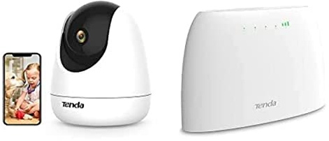 Tenda CP3 - Cámara WiFi interior 1080 P con 4G03 Router 4G LTE 300 Mbps, cámara de vigilancia en domo, router portátil con ranura para tarjeta SIM, control parental, detección, seguridad en el hogar