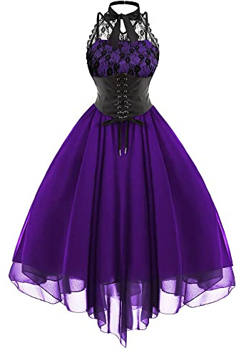 Robe corset sans manches en dentelle pour femme style gothique années 80, pour costume, cocktail