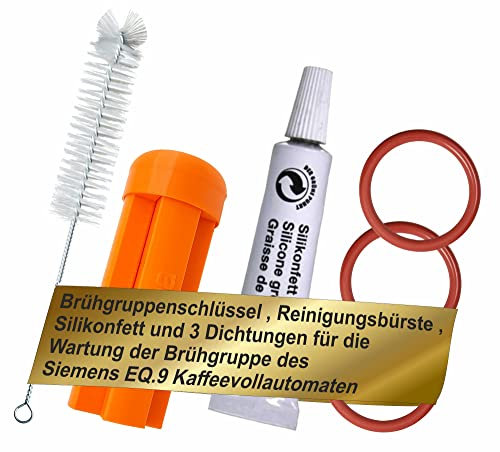Pflegeset für Siemens EQ9 Kaffeevollautomat Brühgruppenschlüssel für Brüheinheit - Dichtung - Reinigungsbürste - Silikonfett