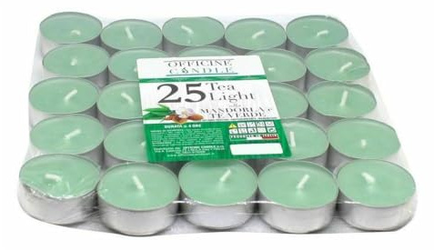 OISE ART STORE Trade Shop - Set 25 Pz Candele Verdi Profumate Fragranza Mandorla E Te Verde Tealight Lumini