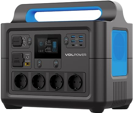 VDL Générateur Électrique Portable 1228Wh, 2 Prises CA 230V/1500W (2000W crête) Power Station Portable, Générateur Solaire à Batterie LiFePO4, Déal pour l'urgence/le Plein air/le Camping HS1500