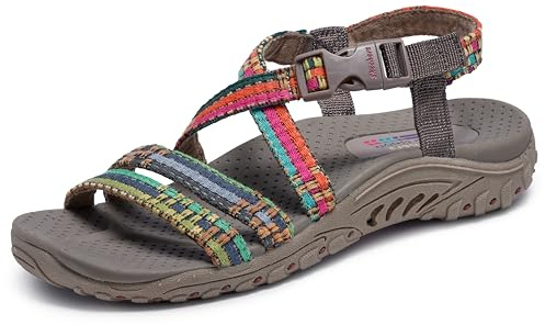 Skechers Sandalo da donna Reggae-Sew Me-Boho con cinturino intrecciato, Talpa multicolore., 39.5 EU