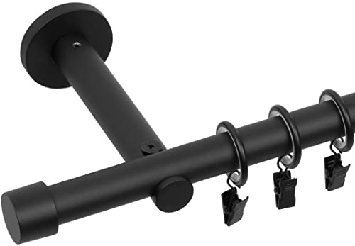 RENA Gardinenstange Vorhangstange - 19 mm - aus Metall - Lautlose Rollen - Komplettset - Schwarz Matt 160cm |Luna