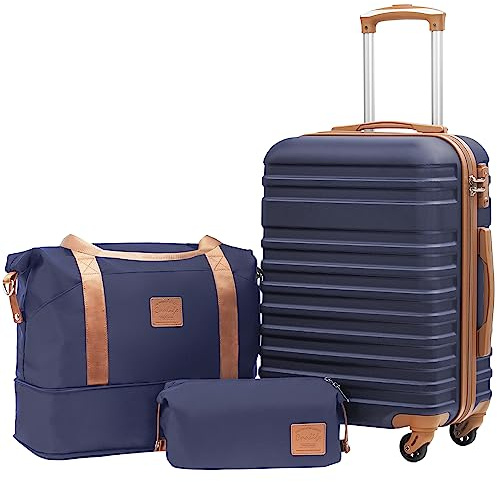 COOLIFE 3-Teiliges Kofferset, Handgepäck Koffer 56cm mit 1 Handgepäck Tache | 56cm Koffer für EasyJet, Leicht ABS Hartschale, 360° Spinner Räder, YKK Reißverschluss, TSA Schloss,für Kurztrips, Flugreisen