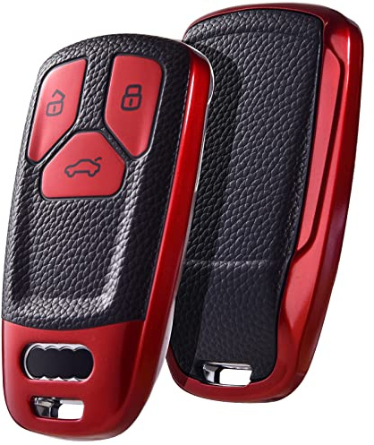 OATSBASF Autoschlüssel Hülle kompatibel mit Audi A4L A6L A8 Q5 Q7 TTS TT, Seat 3-Tasten Schlüsselhülle Cover TPU Schlüsselbox (für Audi, PW-Rot)