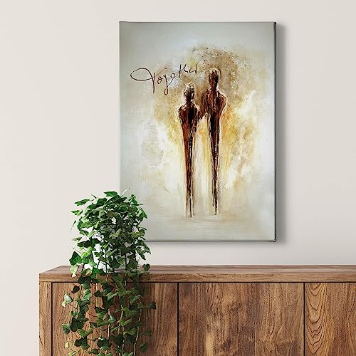 A.S. Création Leinwandbild Liebespaar - Kunstdruck gold creme - 50x70 Hochformat - Wanddekoration Schafzimmer - Bild auf Keilrahmen