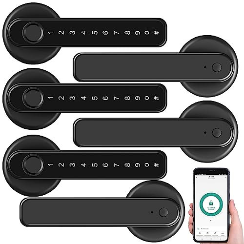 VisorTech Fingerabdruck-Türklinken: 3er-Set Sicherheits-Türbeschläge mit Fingerabdruck-Scanner, PIN & App (Türbeschlag Haustür, Innentürschloss, Türschloss)