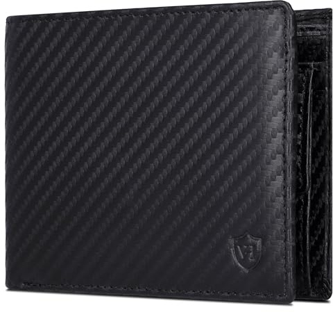 VON HEESEN Leder Geldbörse RFID Schutz I Echtleder Geldbeutel für Damen & Herren I Portemonnaie Brieftasche Wallet Portmonee (Carbon-Schwarz)