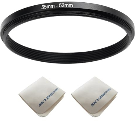 55mm Lens to 52mm Camera Lens Adapter 55mm to 52mm Step Down Ring Adapter Ring for All Brands of UV ND CPL, with Premium Lens Wiping Cloth 2 Pack (55mm-52mm)