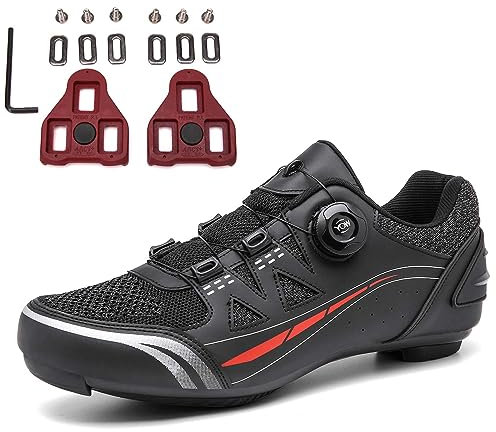 PENXZT Fahrradschuhe Herren Damen Rennradschuhe Atmungsaktive Radschuhe Kompatibel mit Peloton Schuhen Look SPD SPD-SL Delta Lock Pedal,Schwarz,48 EU